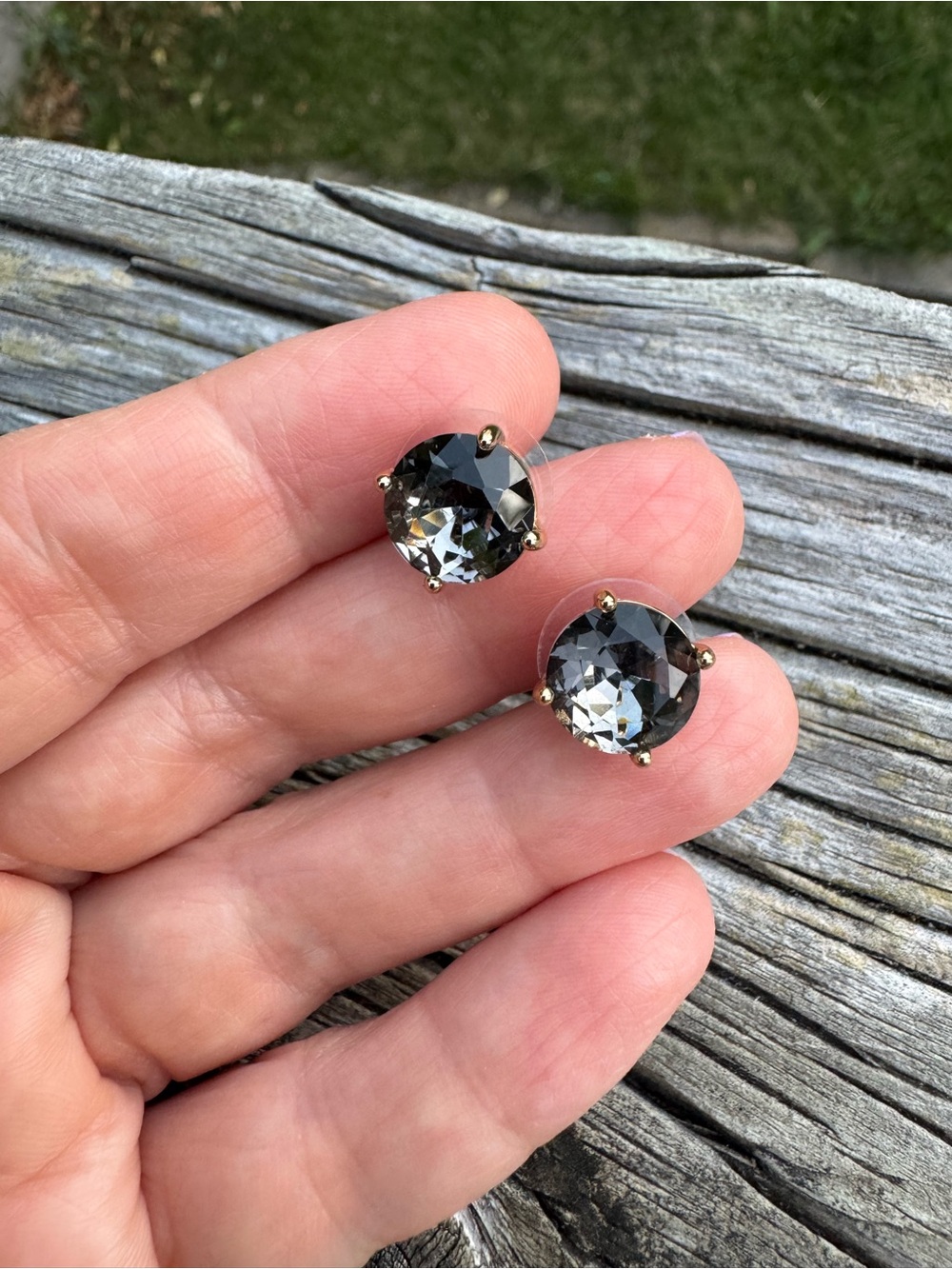 Kate Spade Smoky Crystal Round Stud Earrings - Gold Plated